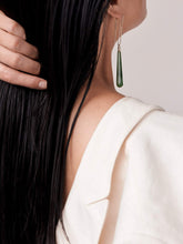 Load image into Gallery viewer, Deco Earrings with jade pendant handcrafted in gold
