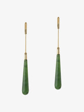 Load image into Gallery viewer, Deco Earrings with jade pendant handcrafted in gold
