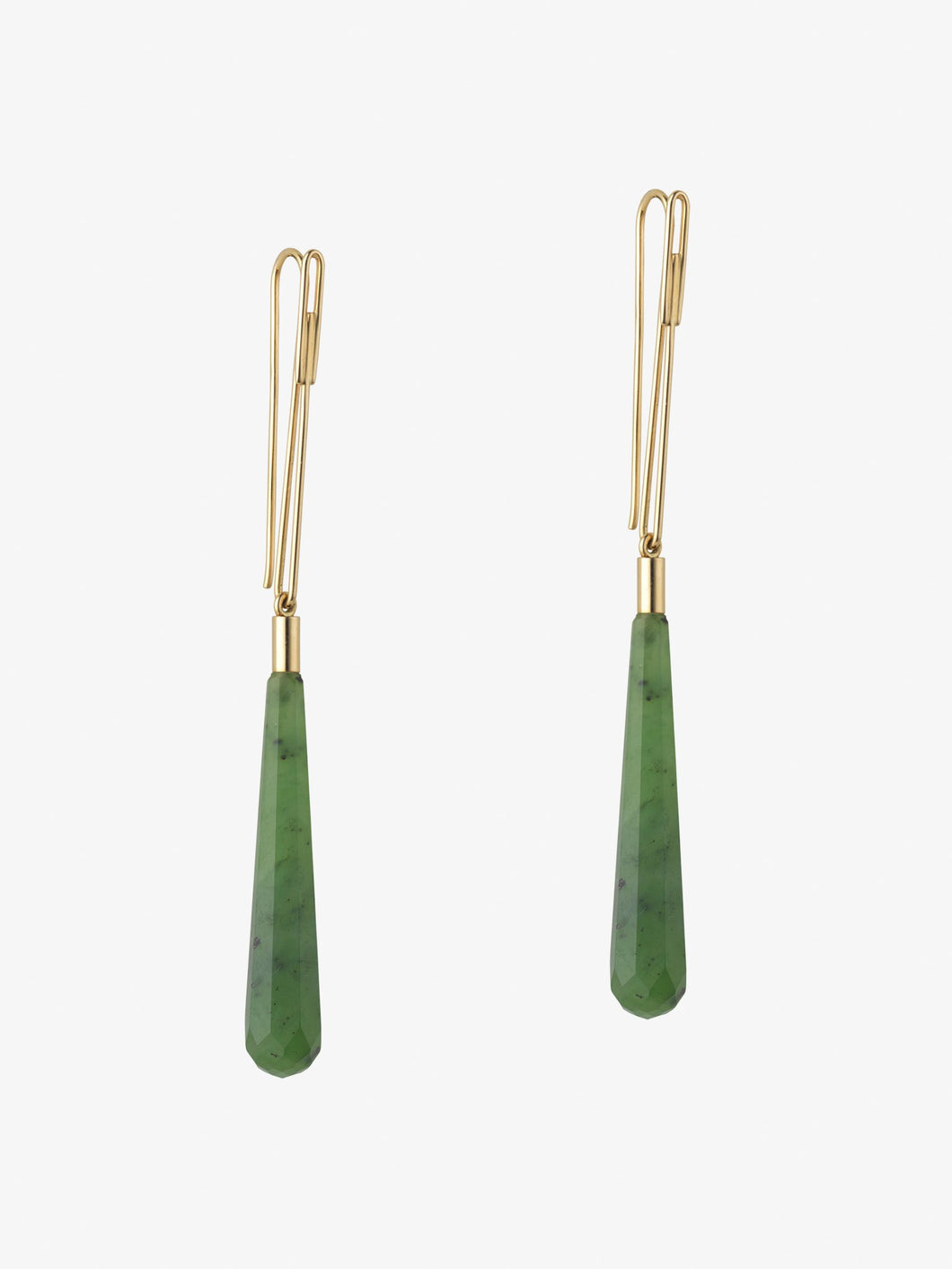 Deco Earrings with jade pendant handcrafted in gold
